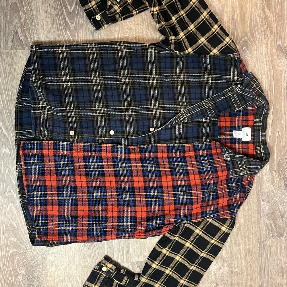 Patchwork Plaid Button-Up Shirt